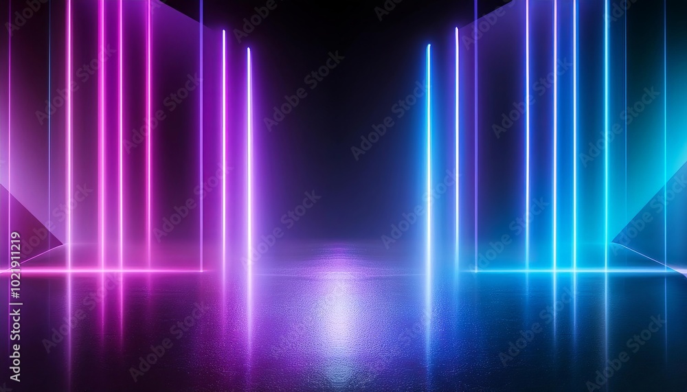 Vibrant neon light trails with futuristic abstract motion effect in a dark background Vibrant neon light trails with futuristic abstract motion effect in a dark background