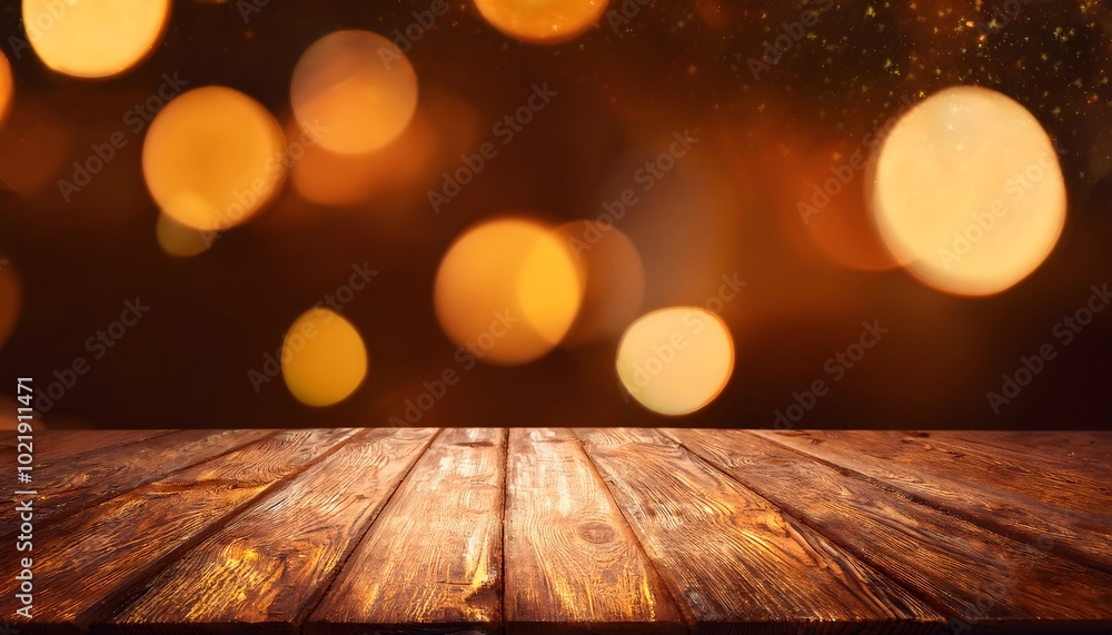 Empty wooden table in front of abstract bokeh circular background, birthday New Year Christmas Background Empty wooden table in front of abstract bokeh circular background, birthday New Year Christmas Background