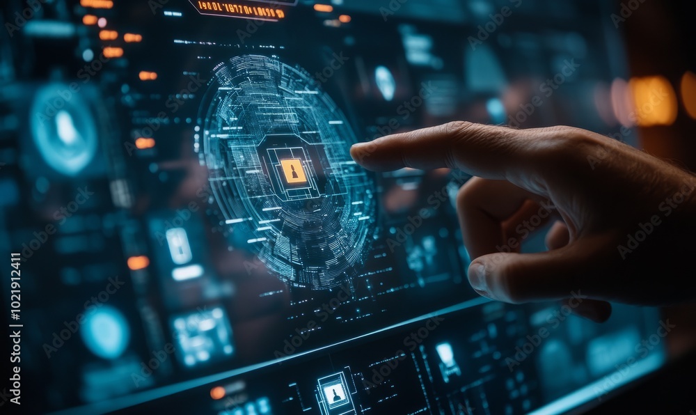 Man hand using cybersecurity interface Man hand using cybersecurity interface
