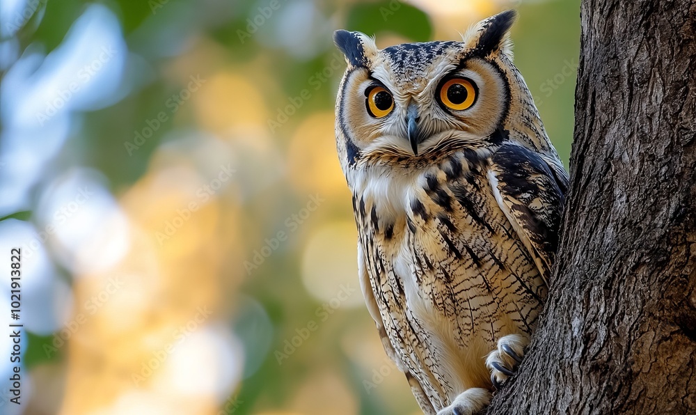 Fototapeta premium Owl sitting on tree