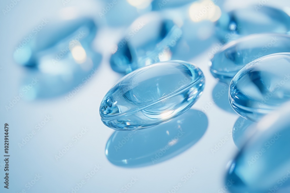 Beautiful blue pills resting on a smooth surface. The shining capsules create a calm atmosphere. Perfect for health or pharmacy themes. Generative AI Beautiful blue pills resting on a smooth surface. The shining capsules create a calm atmosphere. Perfect for health or pharmacy themes. Generative AI