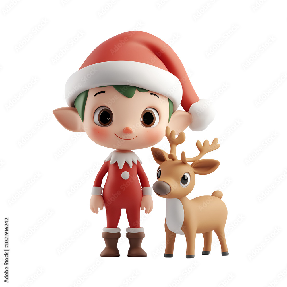3D Render Cartoon: Elf and a Reindeer Christmas Character Illustration, Isolated on Transparent Background, PNG 3D Render Cartoon: Elf and a Reindeer Christmas Character Illustration, Isolated on Transparent Background, PNG
