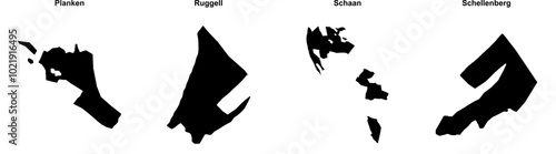 Planken, Ruggell, Schaan, Schellenberg outline maps