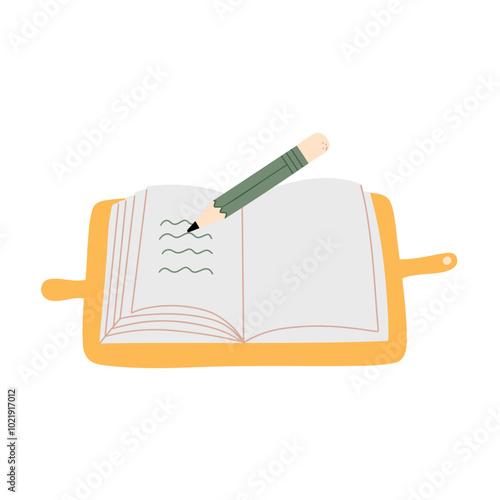 Open book with pencil. Vector illustration