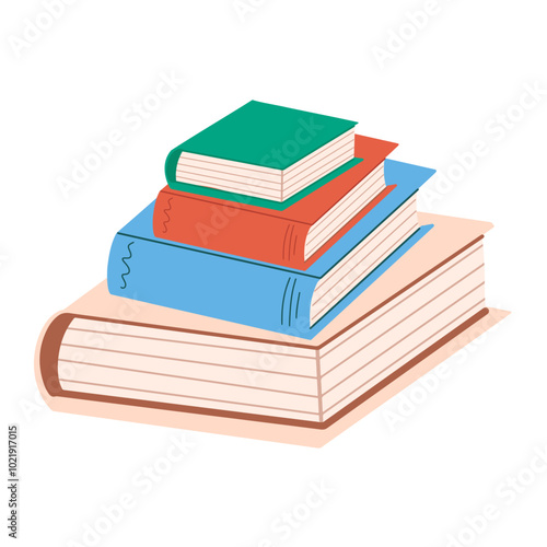 A stack of colorful closed books. Vector illustration.