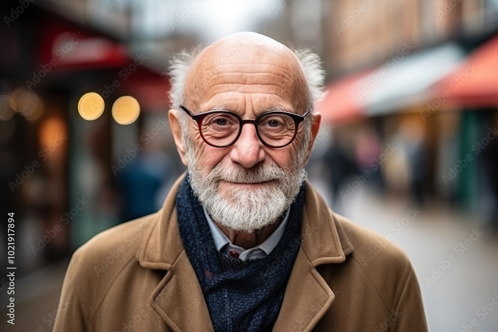 Portrait of a senior man with glasses in a city street. Portrait of a senior man with glasses in a city street.