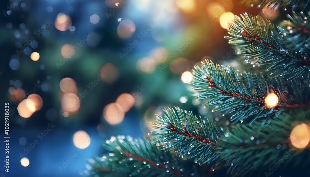 Christmas background, macro Christmas tree background, abstract backgrounds with bokeh, and copy space