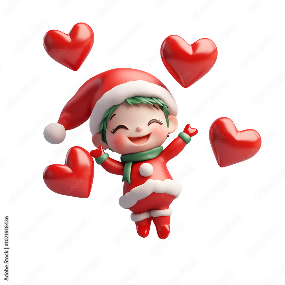 3D Red Hearts Surrounding a Christmas Cartoon Elf, Render Illustration, Isolated on Transparent Background, PNG 3D Red Hearts Surrounding a Christmas Cartoon Elf, Render Illustration, Isolated on Transparent Background, PNG