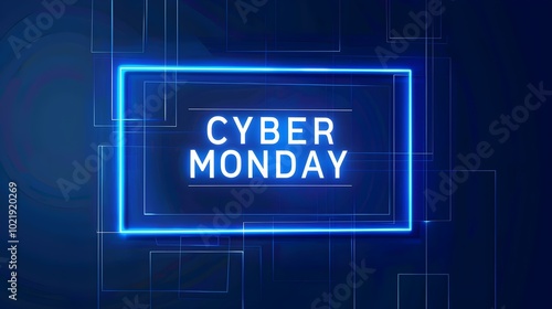 Glowing Blue 'CYBER MONDAY' Neon Sign in a Luxurious Setting