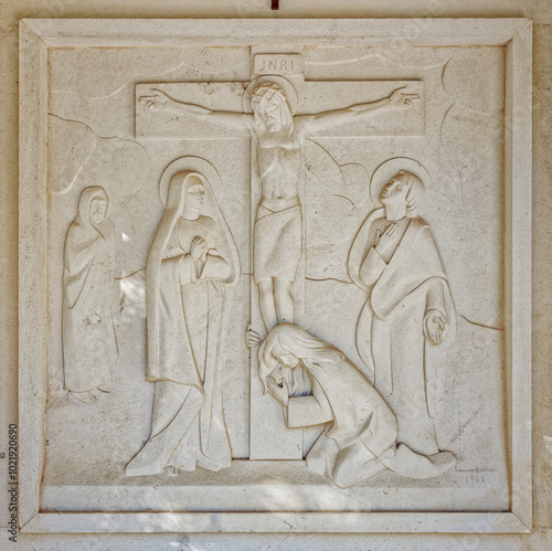 Jesus dies on the cross. Station XII of the Way of the Cross. Valinhos (Fátima), Portugal. photo