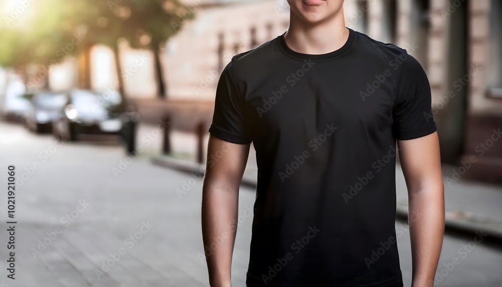 Young Man Shirt Mockup, Boy wearing a black t-shirt on the street in daylight, Shirt Mockup Template Young Man Shirt Mockup, Boy wearing a black t-shirt on the street in daylight, Shirt Mockup Template