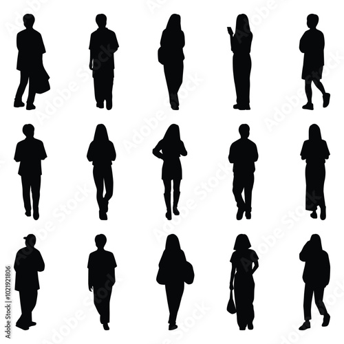 Vector collection set of individual people silhouettes. photo