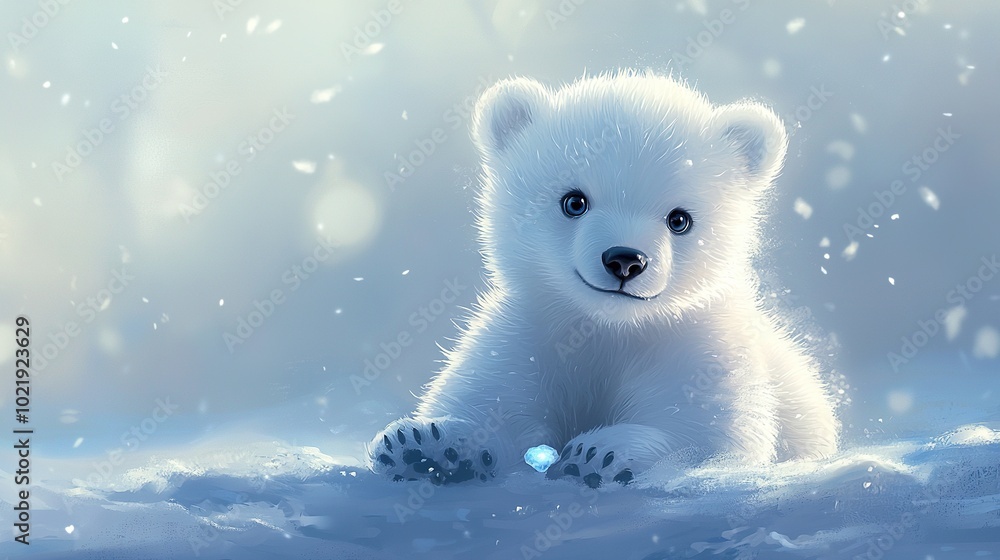 A snow-covered polar bear calmly gazing at the lens A snow-covered polar bear calmly gazing at the lens