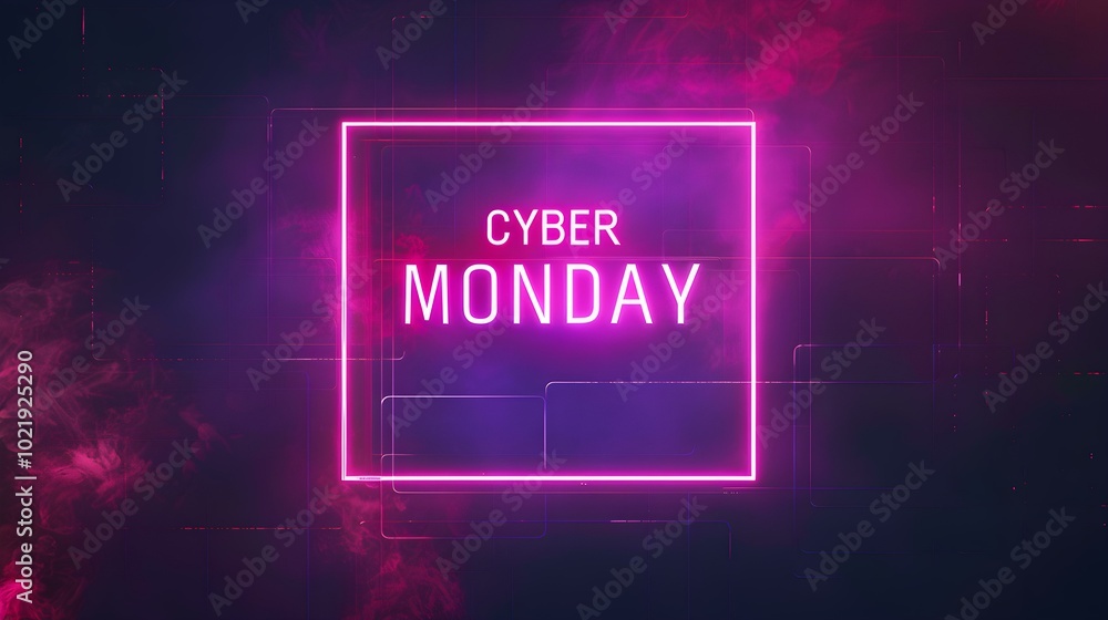 Fototapeta premium Glowing Pink 'CYBER MONDAY' Neon Sign in a Luxurious Setting