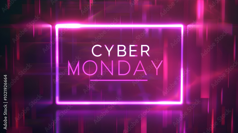 Glowing Purple 'CYBER MONDAY' Neon Sign in a Luxurious Setting Glowing Purple 'CYBER MONDAY' Neon Sign in a Luxurious Setting