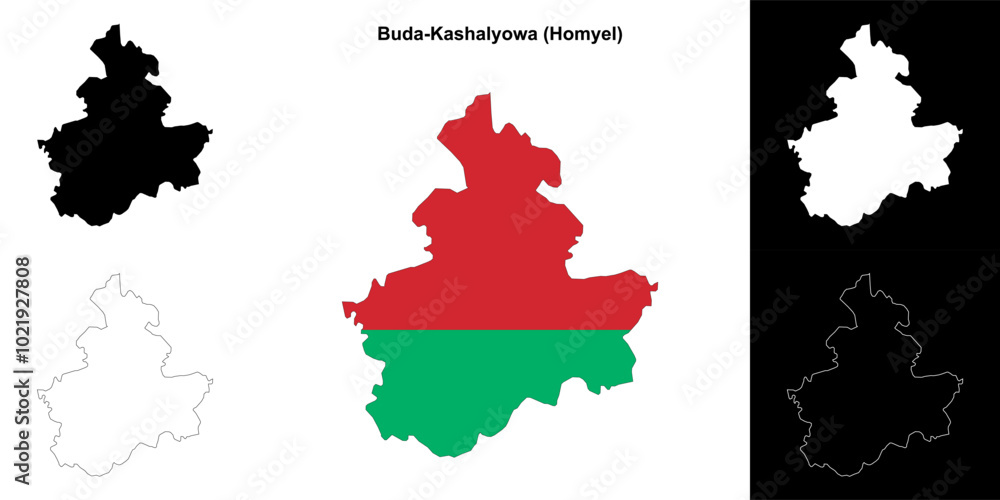 Fototapeta premium Buda-Kashalyowa district outline map set
