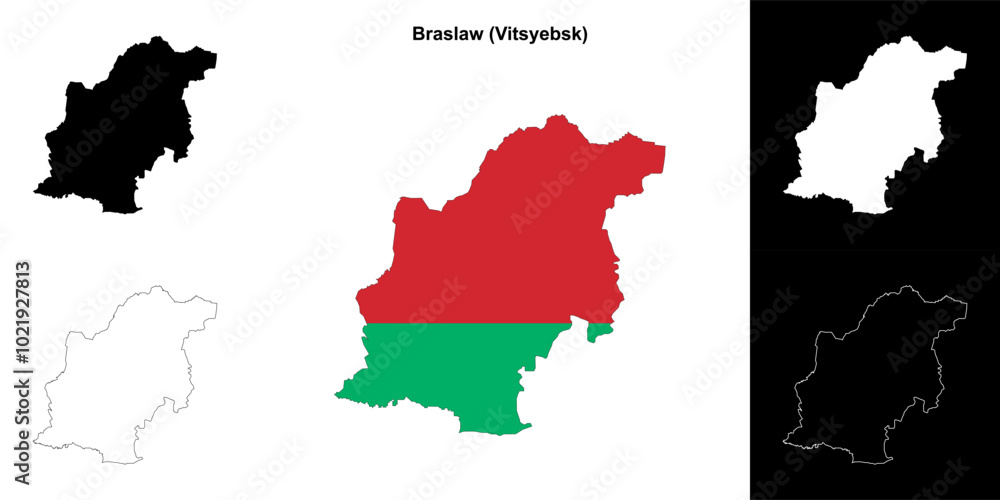 Fototapeta premium Braslaw district outline map set