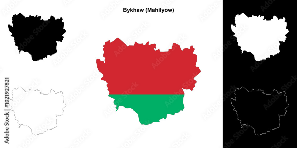 Fototapeta premium Bykhaw district outline map set
