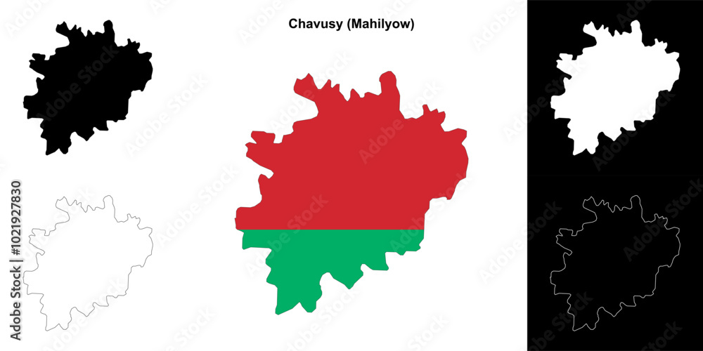 Fototapeta premium Chavusy district outline map set