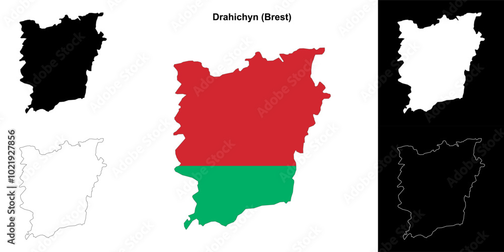 Fototapeta premium Drahichyn district outline map set