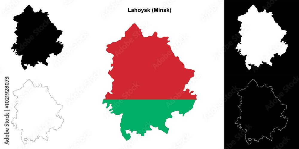 Fototapeta premium Lahoysk district outline map set