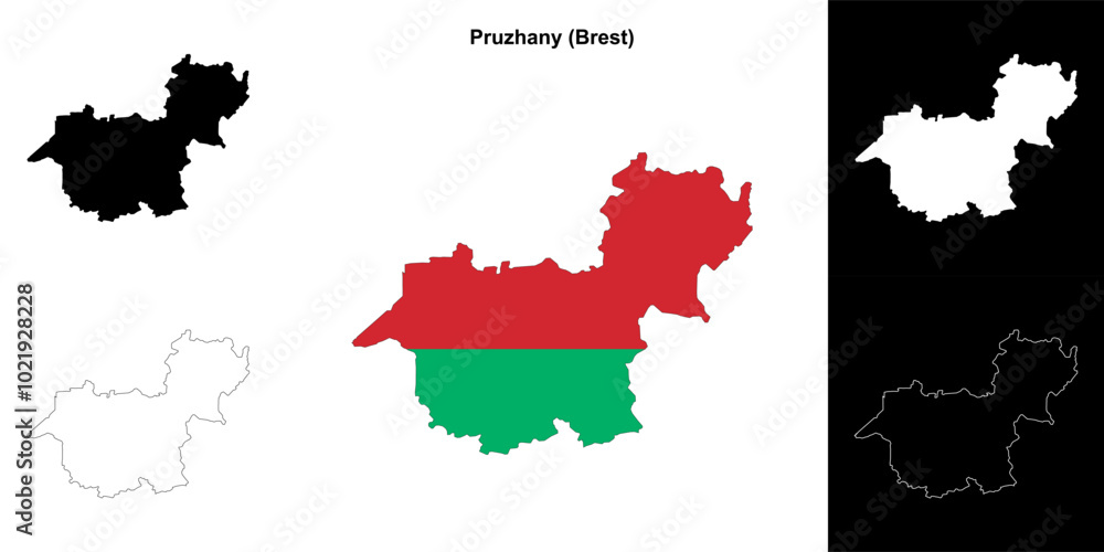 Fototapeta premium Pruzhany district outline map set