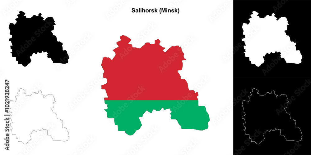 Fototapeta premium Salihorsk district outline map set