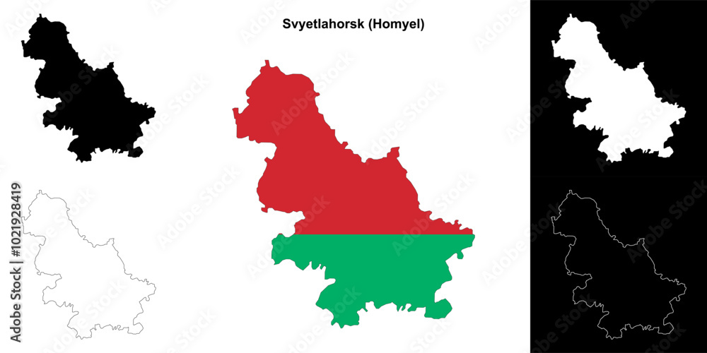 Fototapeta premium Svyetlahorsk district outline map set
