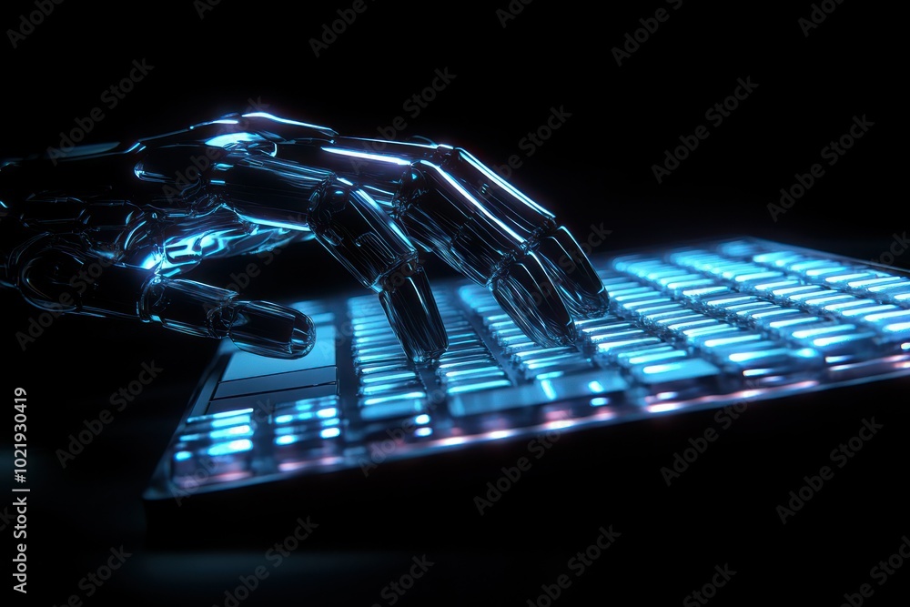 Robotic Hand Interacting with Futuristic Keyboard Robotic Hand Interacting with Futuristic Keyboard