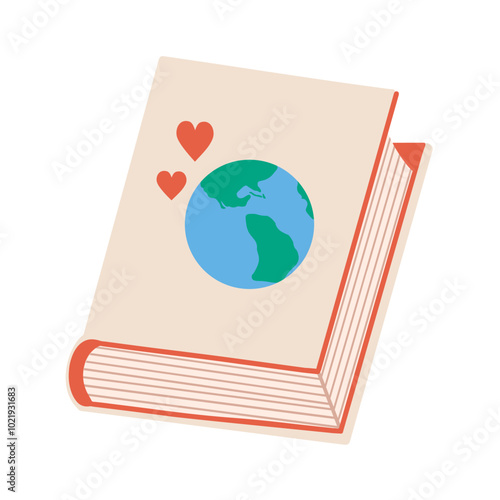 Cute closed book with a picture of the planet Earth on the cover.