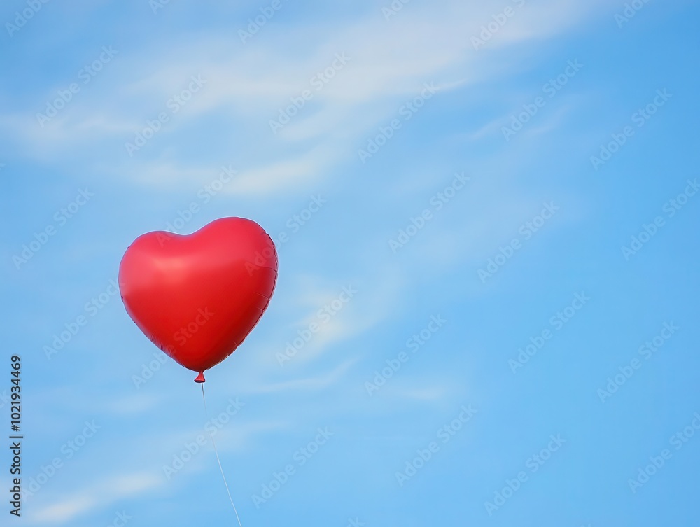a bright red heart-shaped balloon soaring against a clear blue sky, capturing a sense of freedom and joy, with subtle clouds in the background a bright red heart-shaped balloon soaring against a clear blue sky, capturing a sense of freedom and joy, with subtle clouds in the background