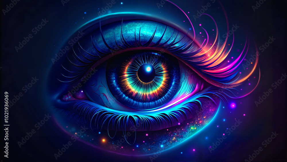 Neon Blue Cosmic Eye with Vibrant Light Streaks in Futuristic Digital Art Neon Blue Cosmic Eye with Vibrant Light Streaks in Futuristic Digital Art
