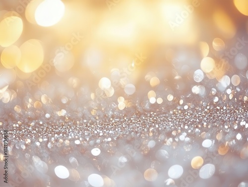 a festive background filled with shimmering silver and golden glitters, softly blurred into a bokeh effect, capturing the essence of celebration for christmas and new year, warm and inviting