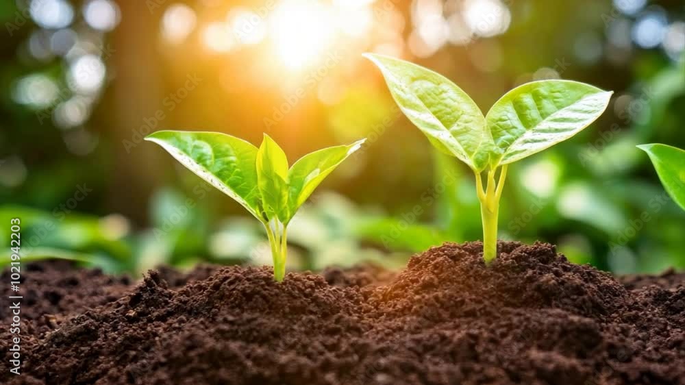young green sprout emerging from the soilwith sunlight , symbolizing new life and growth in nature,generative ai young green sprout emerging from the soilwith sunlight , symbolizing new life and growth in nature,generative ai