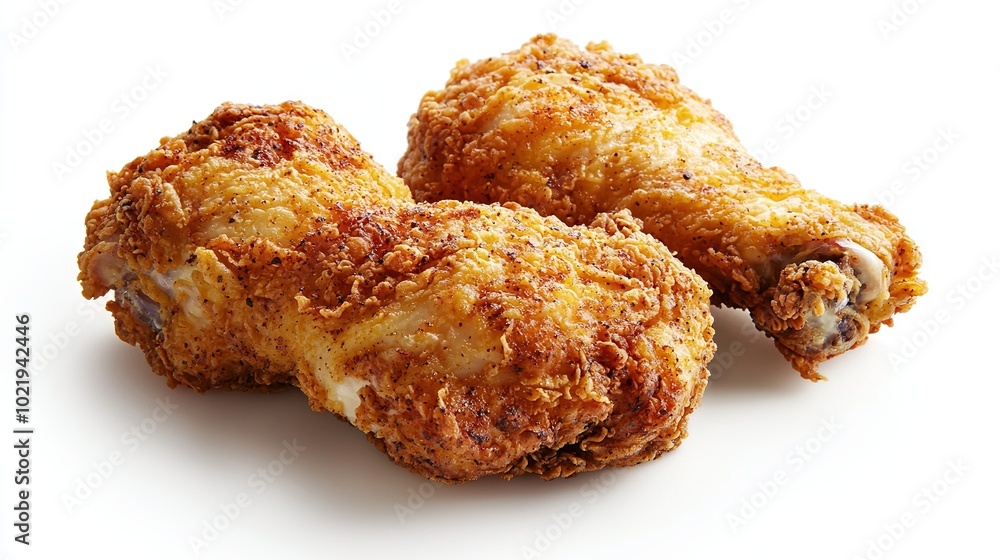 Three fried chicken nuggets sit on a white surface, one with a bite taken out Three fried chicken nuggets sit on a white surface, one with a bite taken out