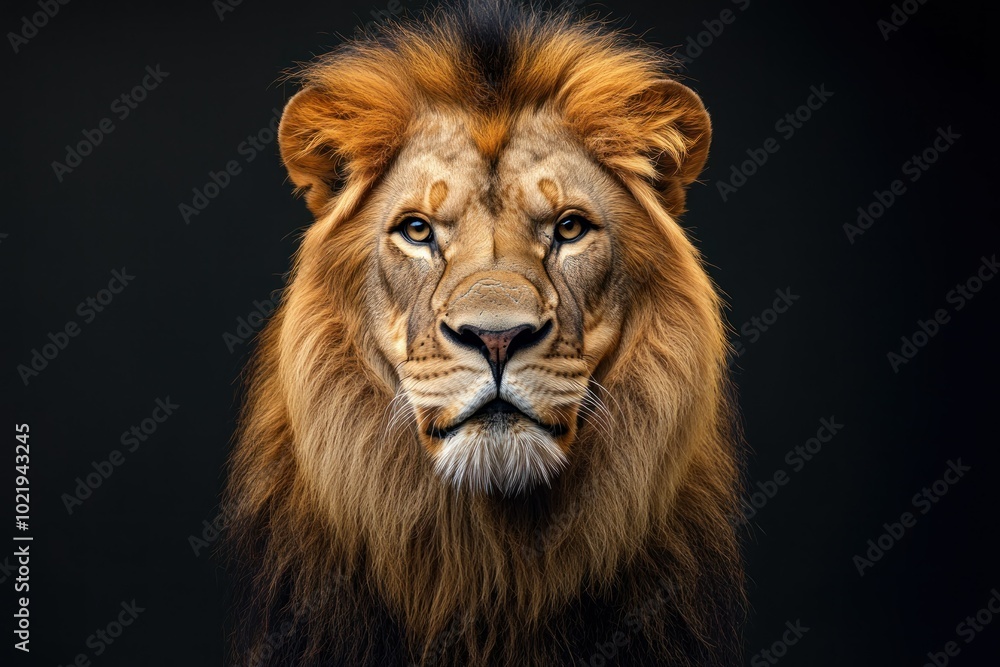 Majestic Lion Portrait on Dark Background Majestic Lion Portrait on Dark Background