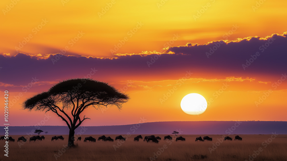 Obraz premium Golden Sunset Over Savannah