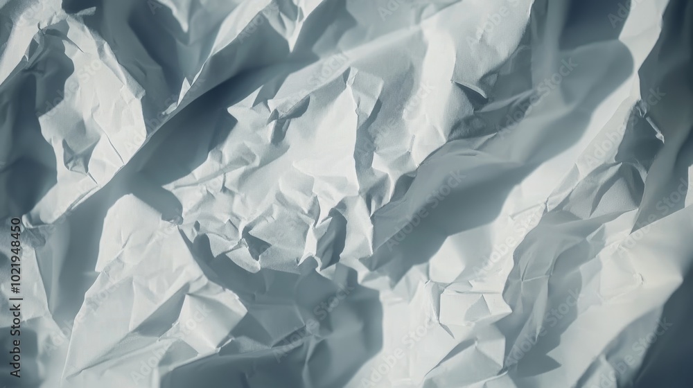 Obraz premium A close-up view of crumpled white paper, showcasing texture and depth.