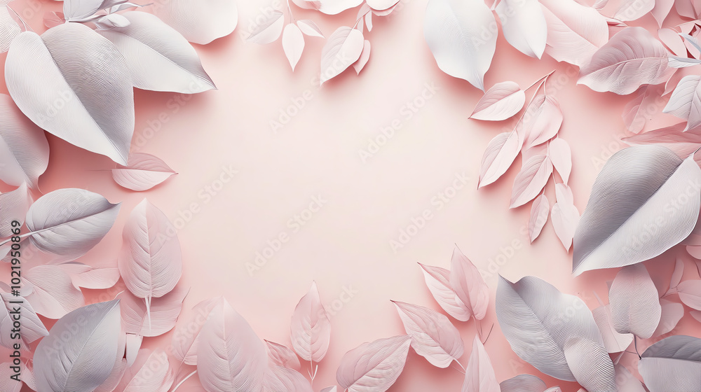 Delicate arrangement of pale pink and white leaves on a soft background, creating a serene and elegant frame for any creative project.