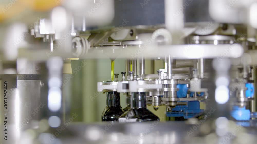 Bottling of olive oil in a plant Bottling of olive oil in a plant