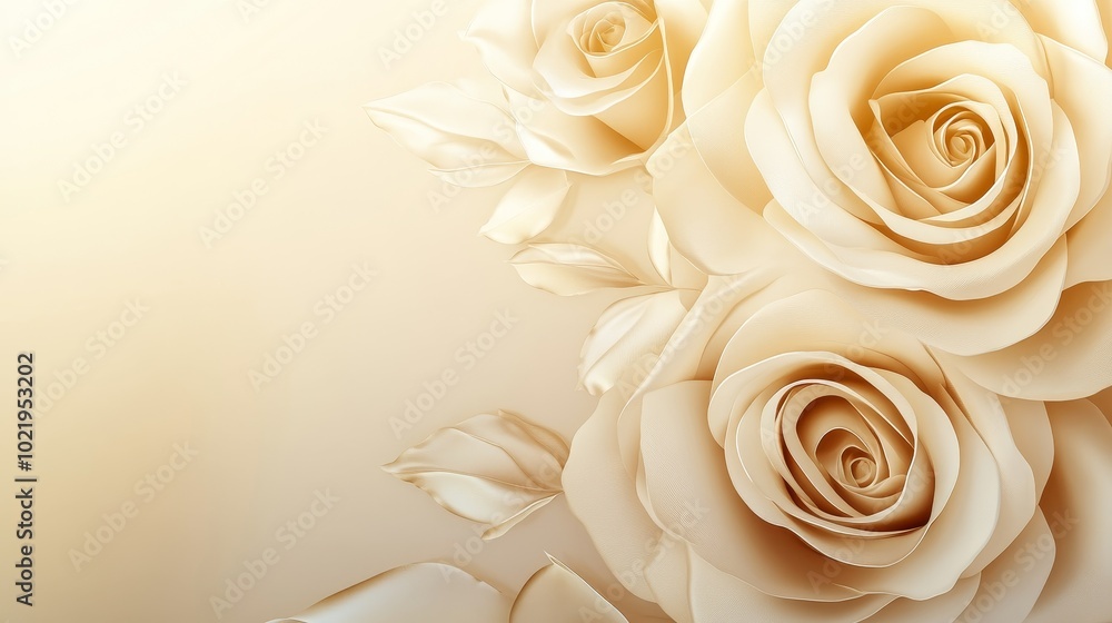 A serene background featuring elegant cream-colored roses and leaves, perfect for romantic or floral-themed designs. A serene background featuring elegant cream-colored roses and leaves, perfect for romantic or floral-themed designs.