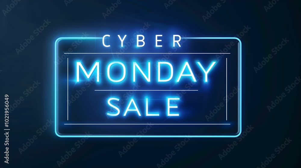 Glowing Blue 'CYBER MONDAY SALE' Neon Sign in a Luxurious Setting