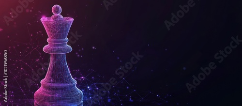 chess rook. Low poly wire frame illustration. Lines and dots. RGB Color mode. Chess game photo