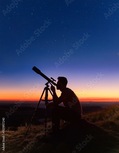 Silhouette of man with telescope