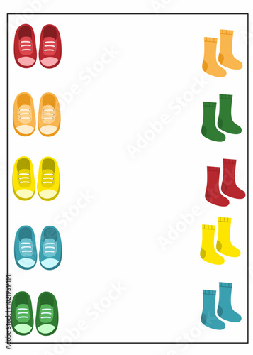 Match the similar color worksheet for kids, matching activity for kindergarten, match the shoes to similar color shocks printable