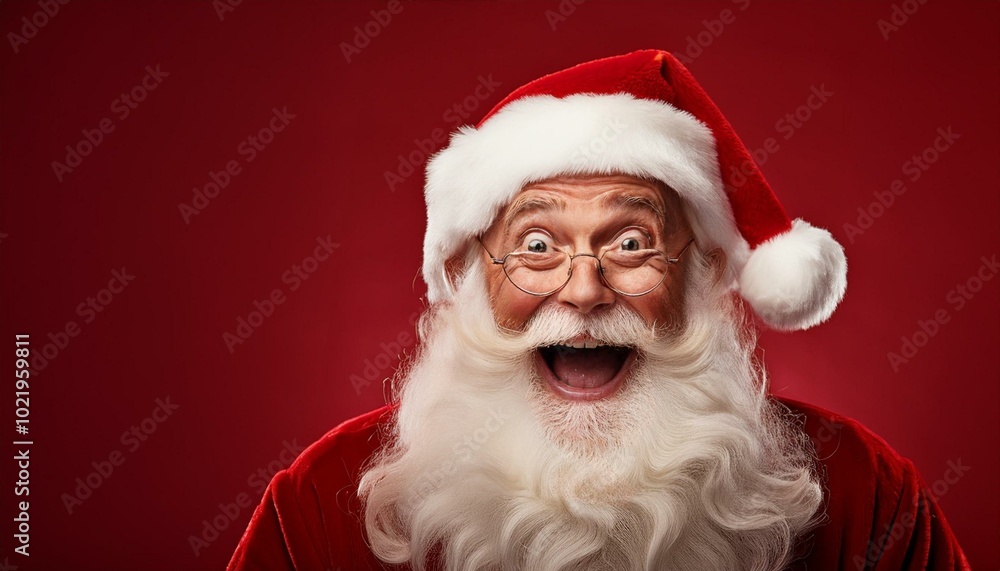 Santa Claus with joyful expression on red background Santa Claus with joyful expression on red background