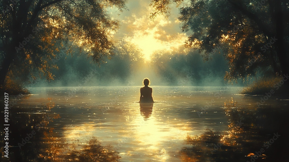 Solitude by the Lake: A Serene Sunset Landscape Solitude by the Lake: A Serene Sunset Landscape