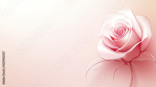 A soft pink rose against a gentle gradient background, symbolizing beauty and love.