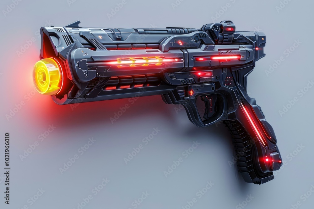 Futuristic plasma gun is glowing red hot, ready to fire Futuristic plasma gun is glowing red hot, ready to fire