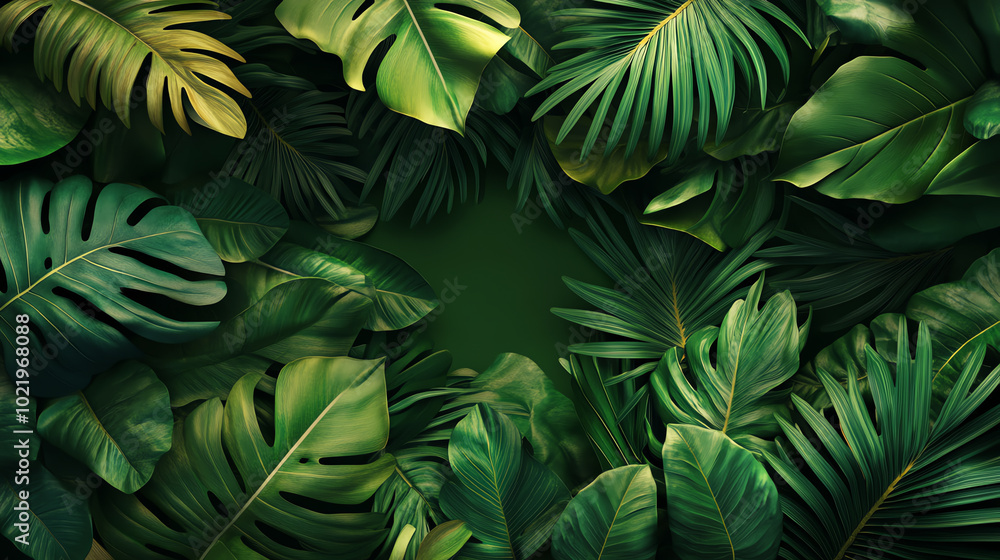 Lush green leaves create a vibrant, tropical backdrop, showcasing the beauty of nature with rich textures and varying shades of green. Lush green leaves create a vibrant, tropical backdrop, showcasing the beauty of nature with rich textures and varying shades of green.